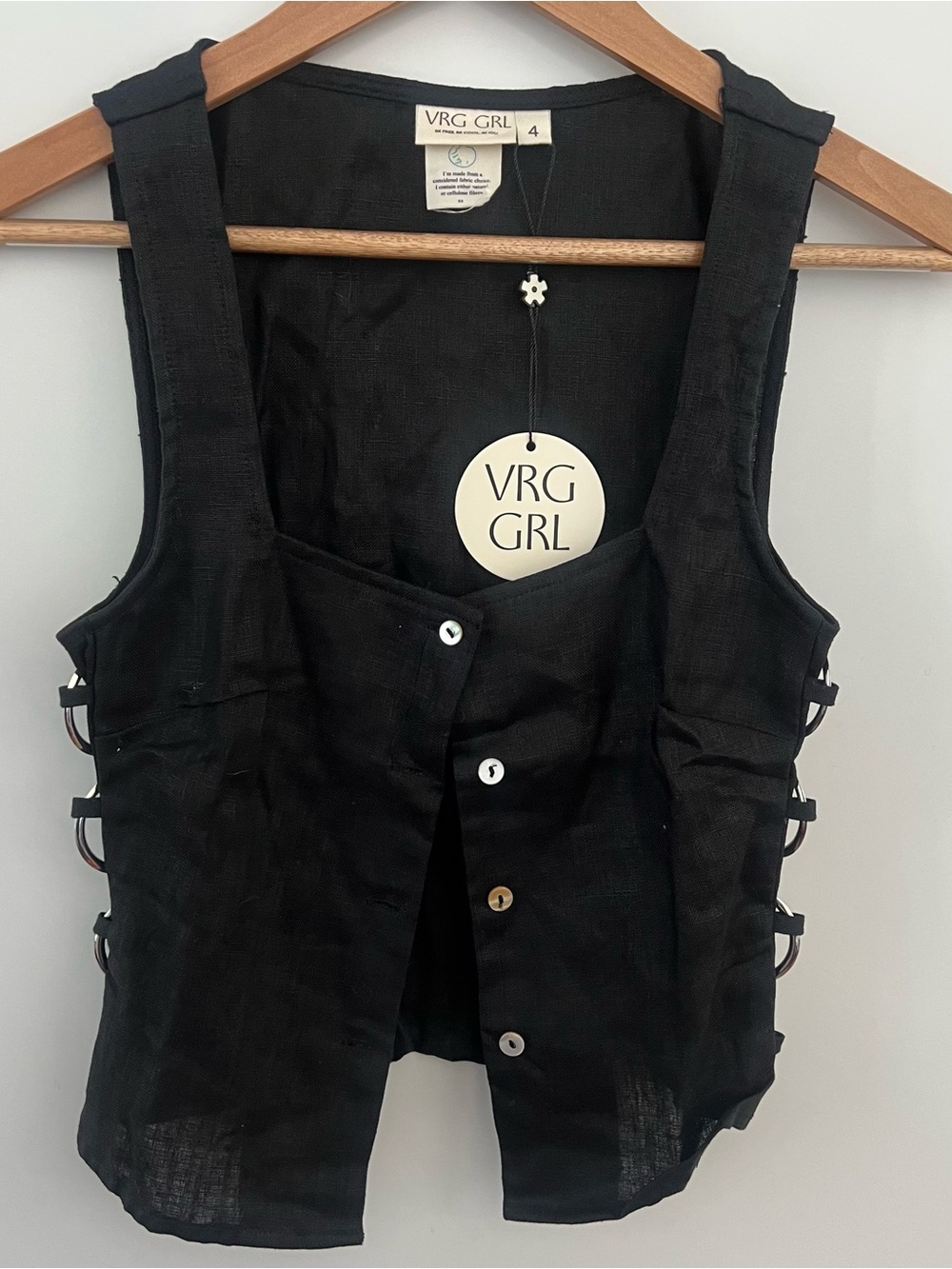 VRG GRL Black Button-Front Linen Vest